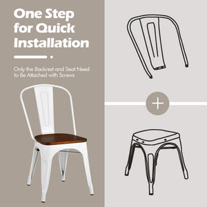 Set of 4 Tolix Style Metal Dining Wood Seat-White view 3