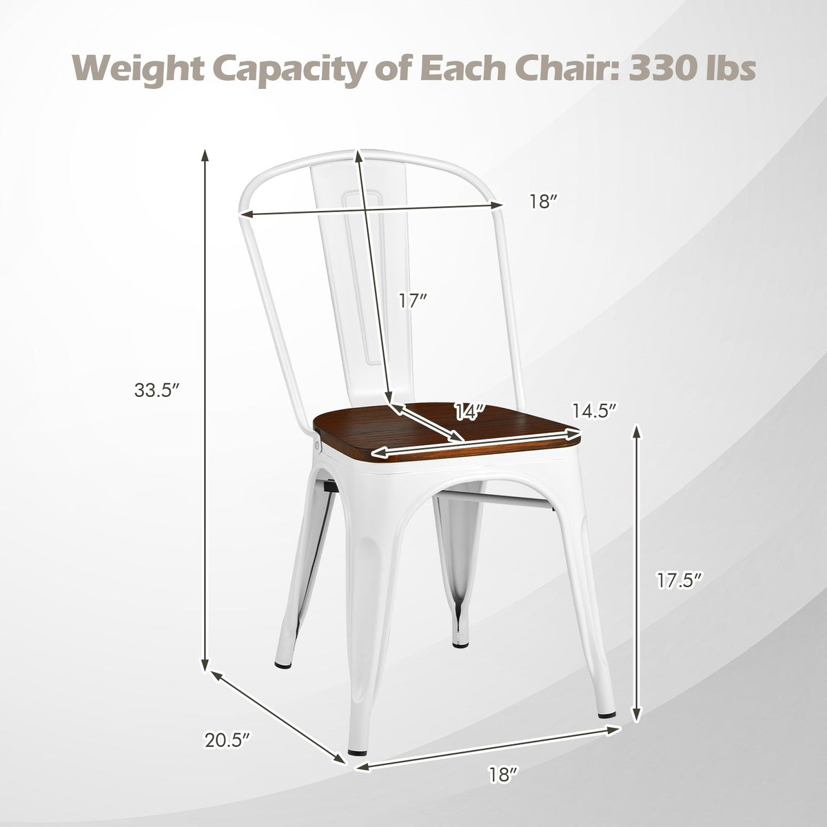Set of 4 Tolix Style Metal Dining Wood Seat-White view 4