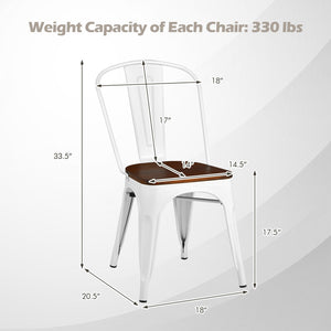 Set of 4 Tolix Style Metal Dining Wood Seat-White view 4