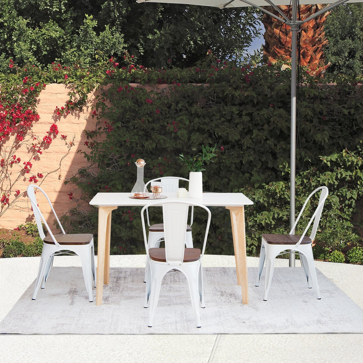 Set of 4 Tolix Style Metal Dining Wood Seat-White view 6