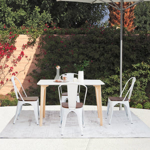 Set of 4 Tolix Style Metal Dining Wood Seat-White view 6
