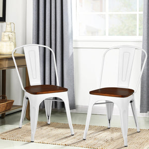 Set of 4 Tolix Style Metal Dining Wood Seat-White view 7
