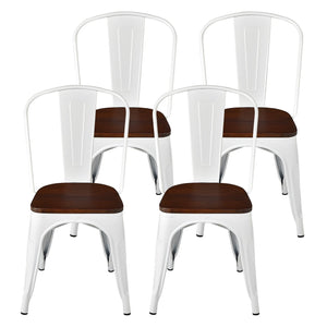 Set of 4 Tolix Style Metal Dining Wood Seat-White view 8