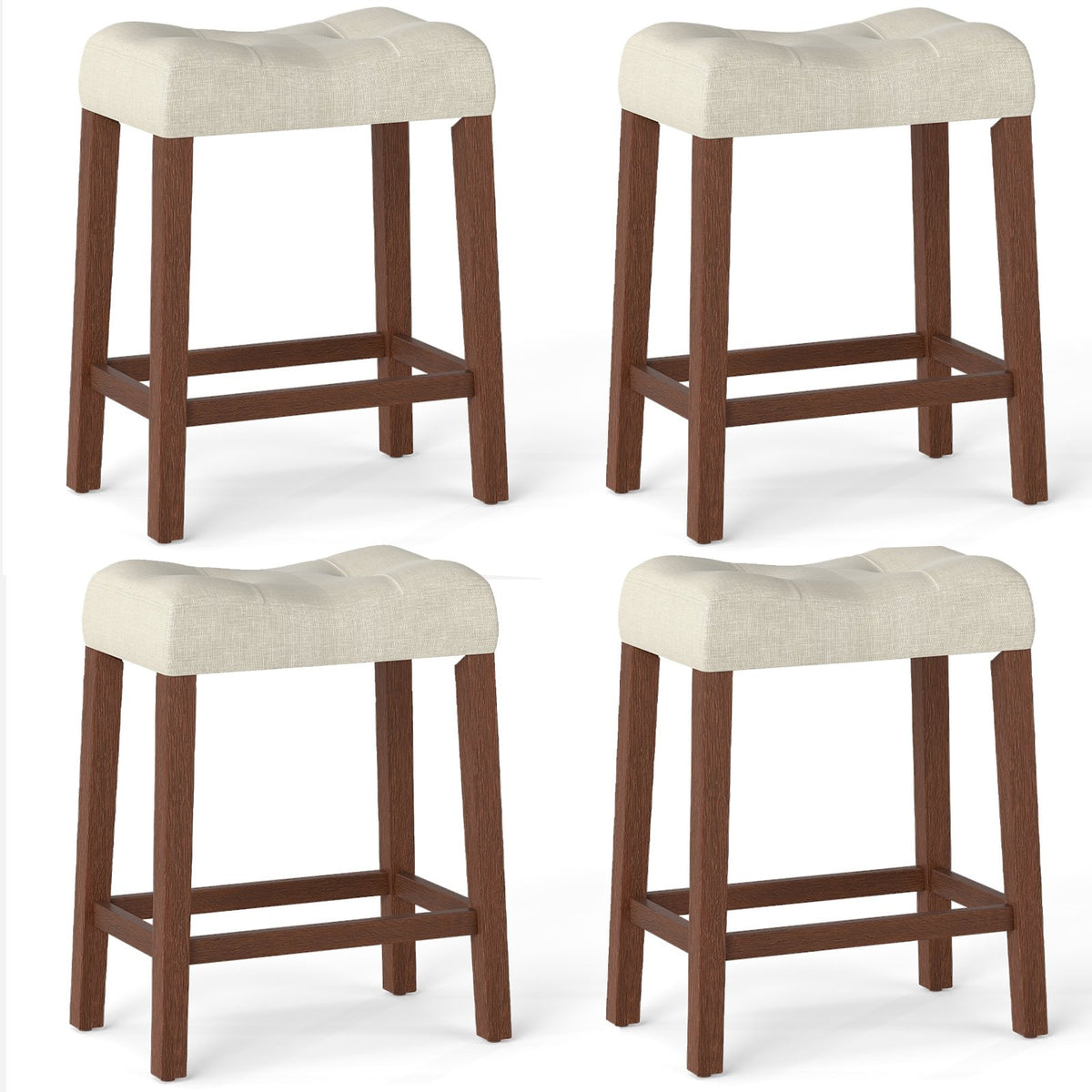 Set of 4 Upholstered Counter Height Bar Stool with Curved Saddle-Seat-Brown