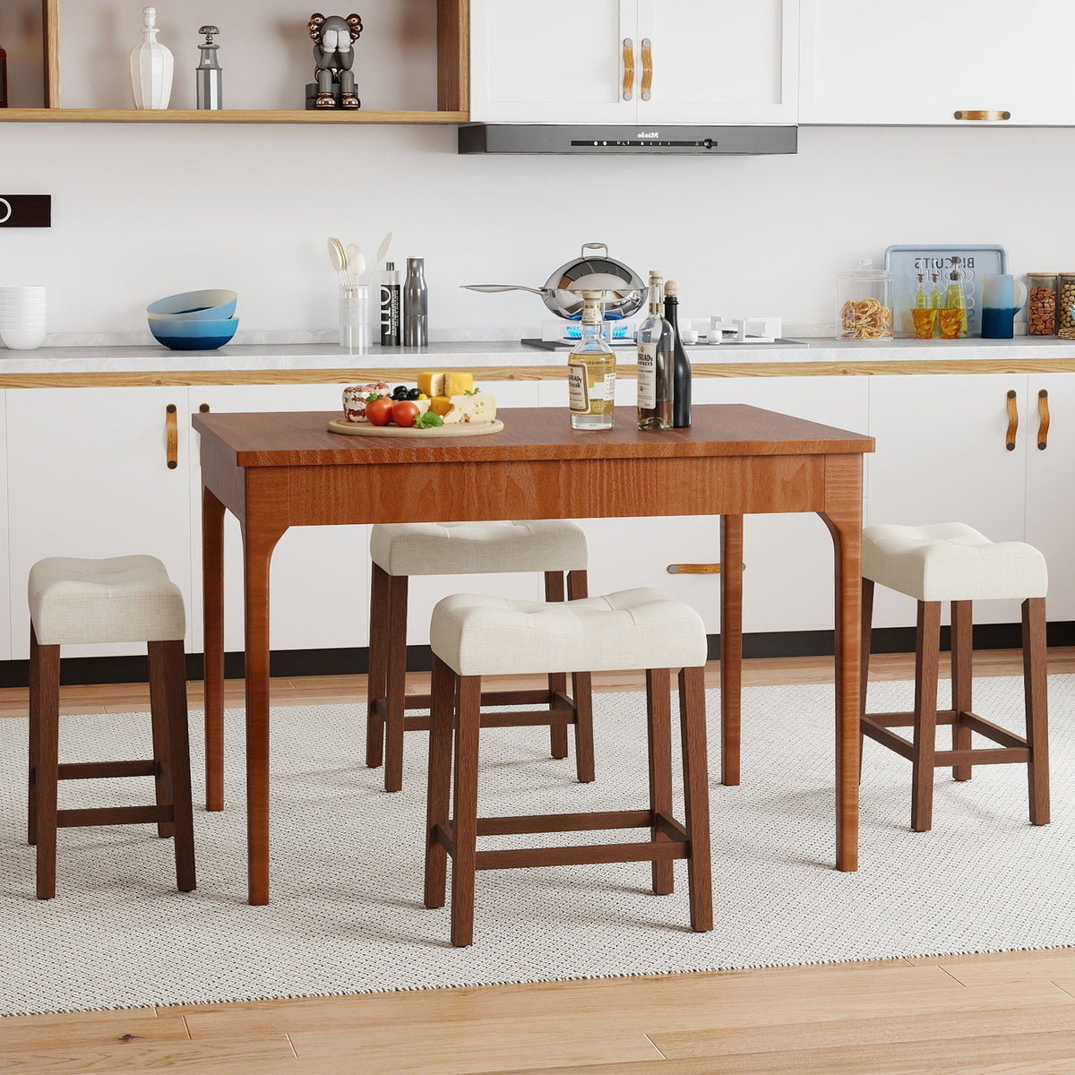 Set of 4 Upholstered Counter Height Bar Stool with Curved Saddle-Seat-Brown view 2