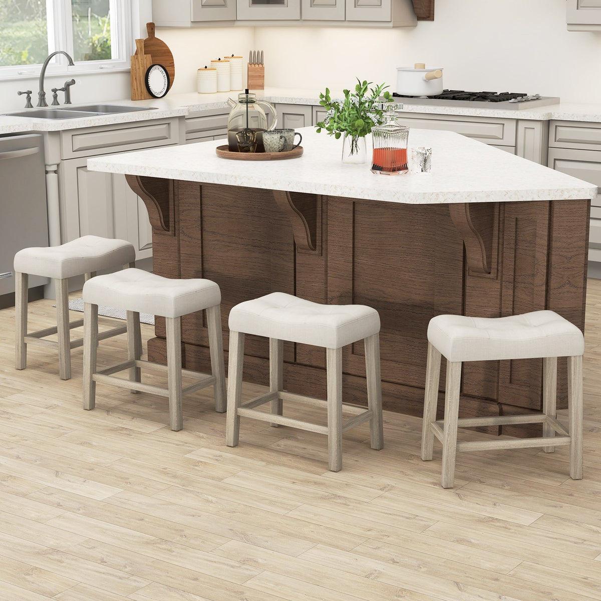 Set of 4 Upholstered Counter Height Bar Stool with Curved Saddle-Seat-Gray view 2