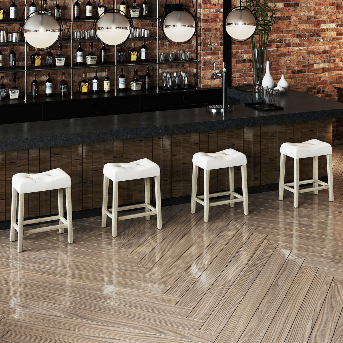 Set of 4 Upholstered Counter Height Bar Stool with Curved Saddle-Seat-Gray view 3