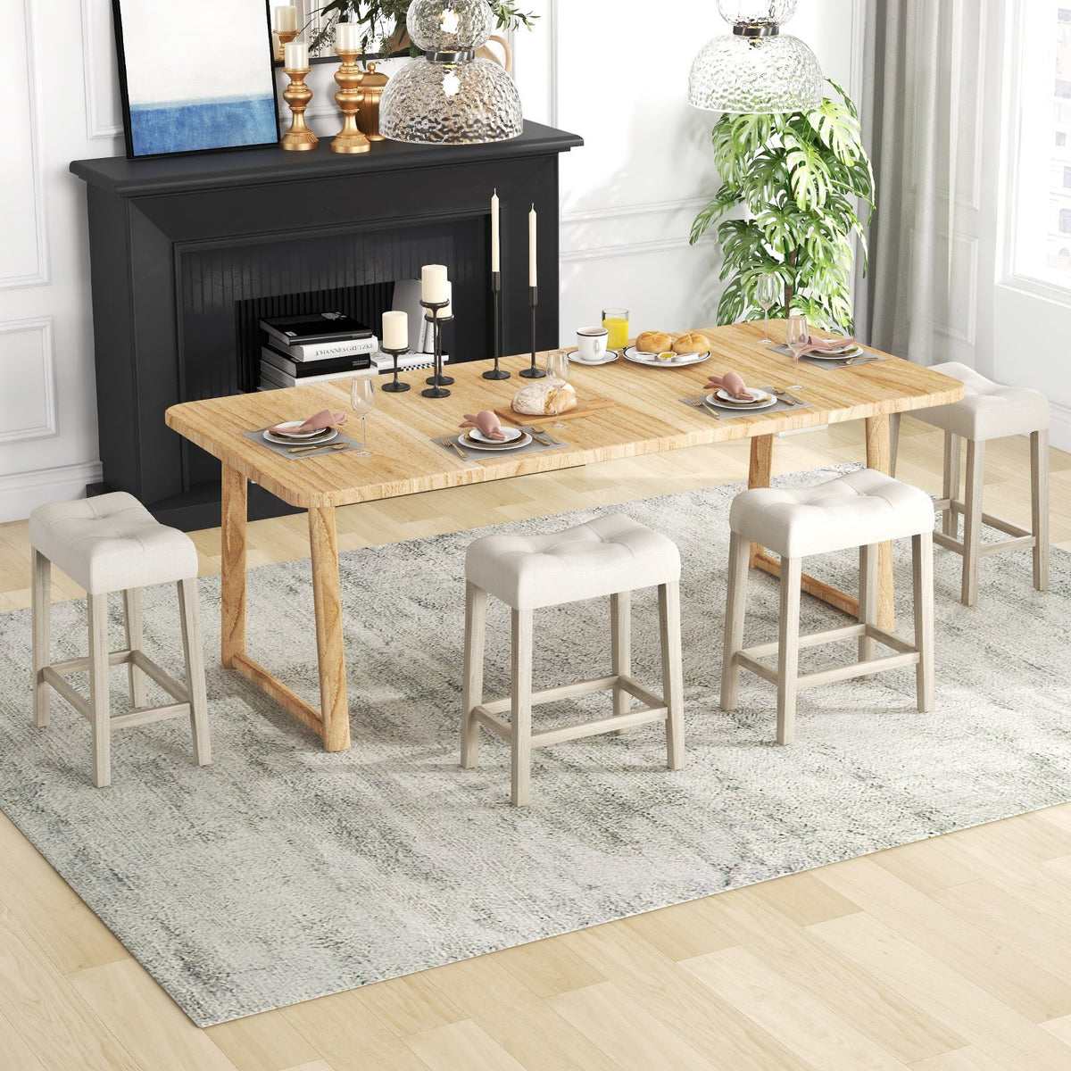 Set of 4 Upholstered Counter Height Bar Stool with Curved Saddle-Seat-Gray view 6