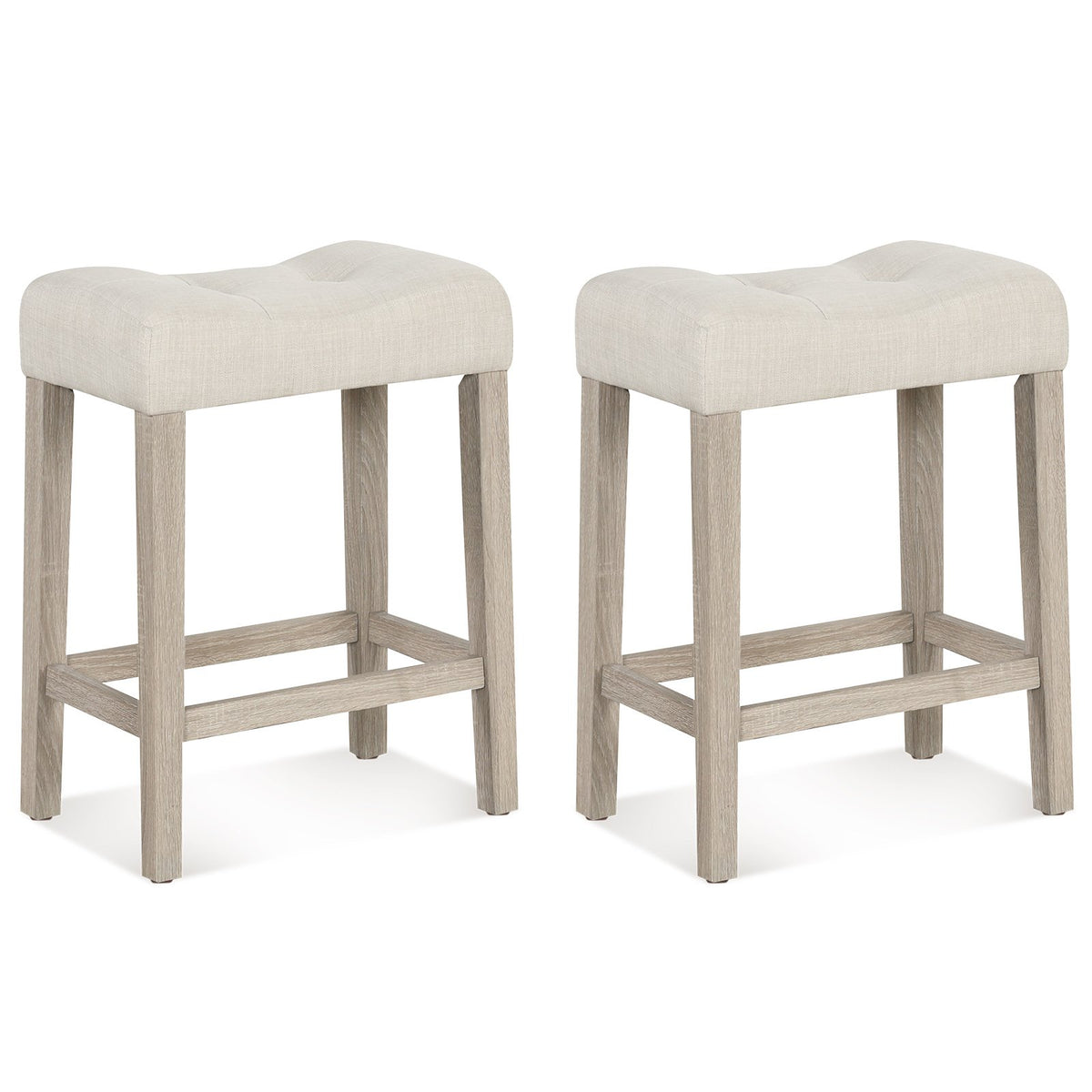 Set of 2 Upholstered Counter Height Bar Stool with Curved Saddle-Seat-Light Gray