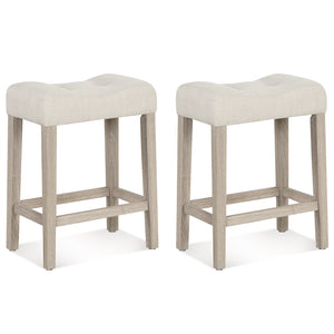 Set of 2 Upholstered Counter Height Bar Stool with Curved Saddle-Seat-Light Gray