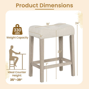 Set of 2 Upholstered Counter Height Bar Stool with Curved Saddle-Seat-Light Gray view 3
