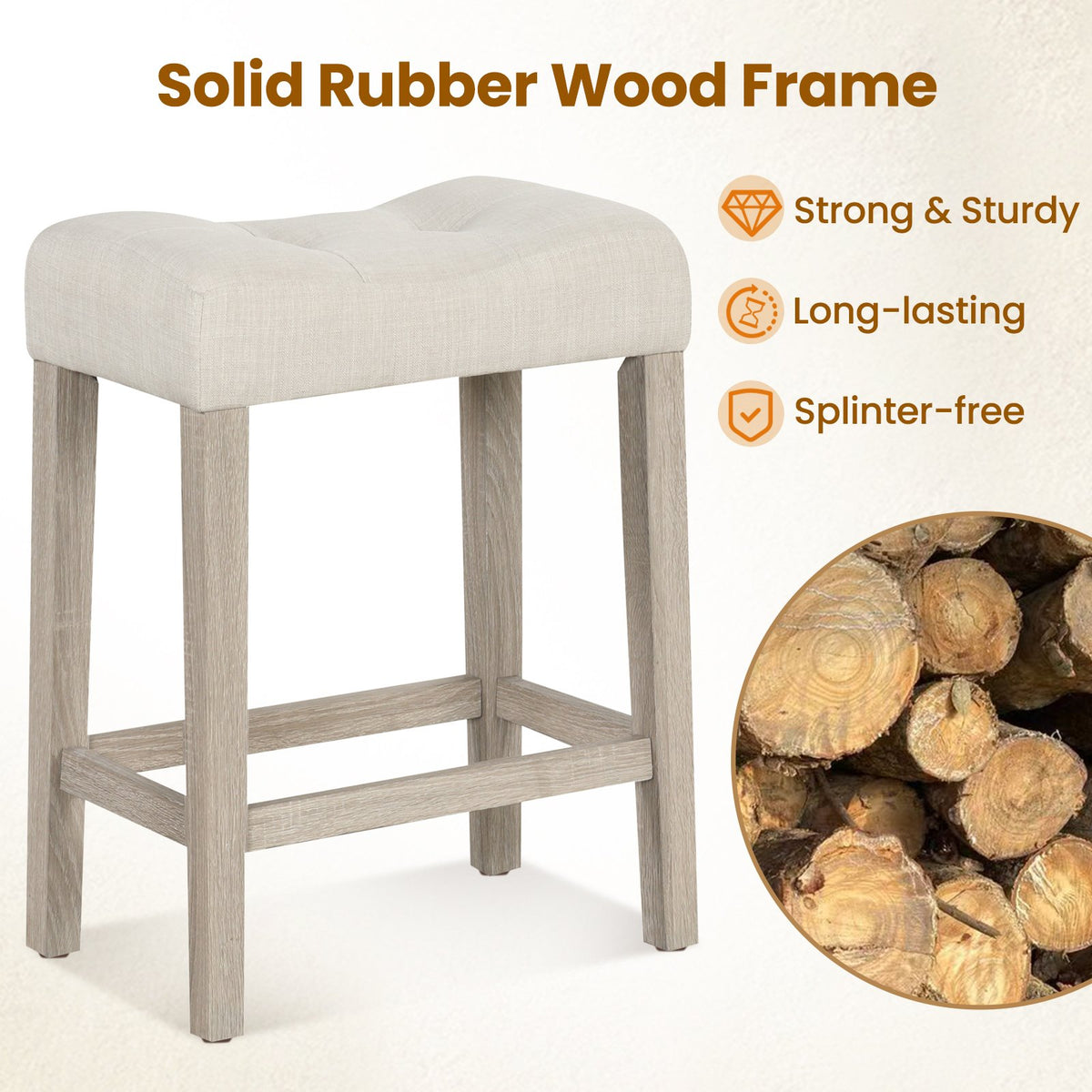 Set of 2 Upholstered Counter Height Bar Stool with Curved Saddle-Seat-Light Gray view 5