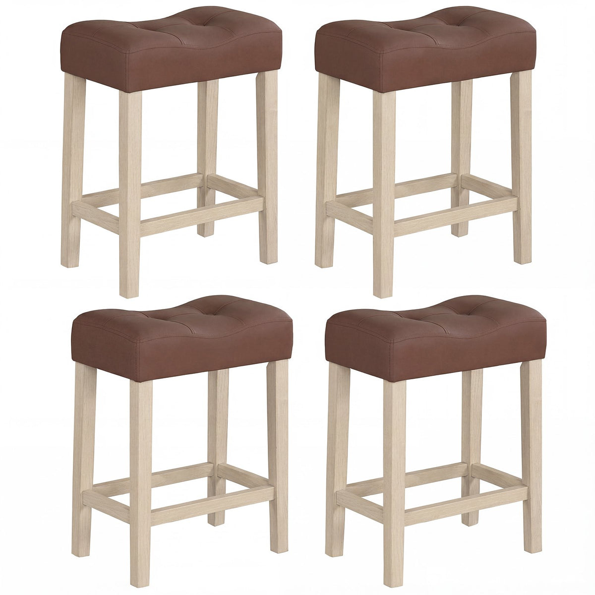 Set of 4 Upholstered Counter Height Bar Stool with Curved Saddle-Seat-Natural