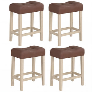 Set of 4 Upholstered Counter Height Bar Stool with Curved Saddle-Seat-Natural
