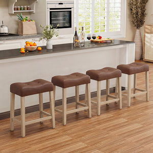 Set of 4 Upholstered Counter Height Bar Stool with Curved Saddle-Seat-Natural view 2