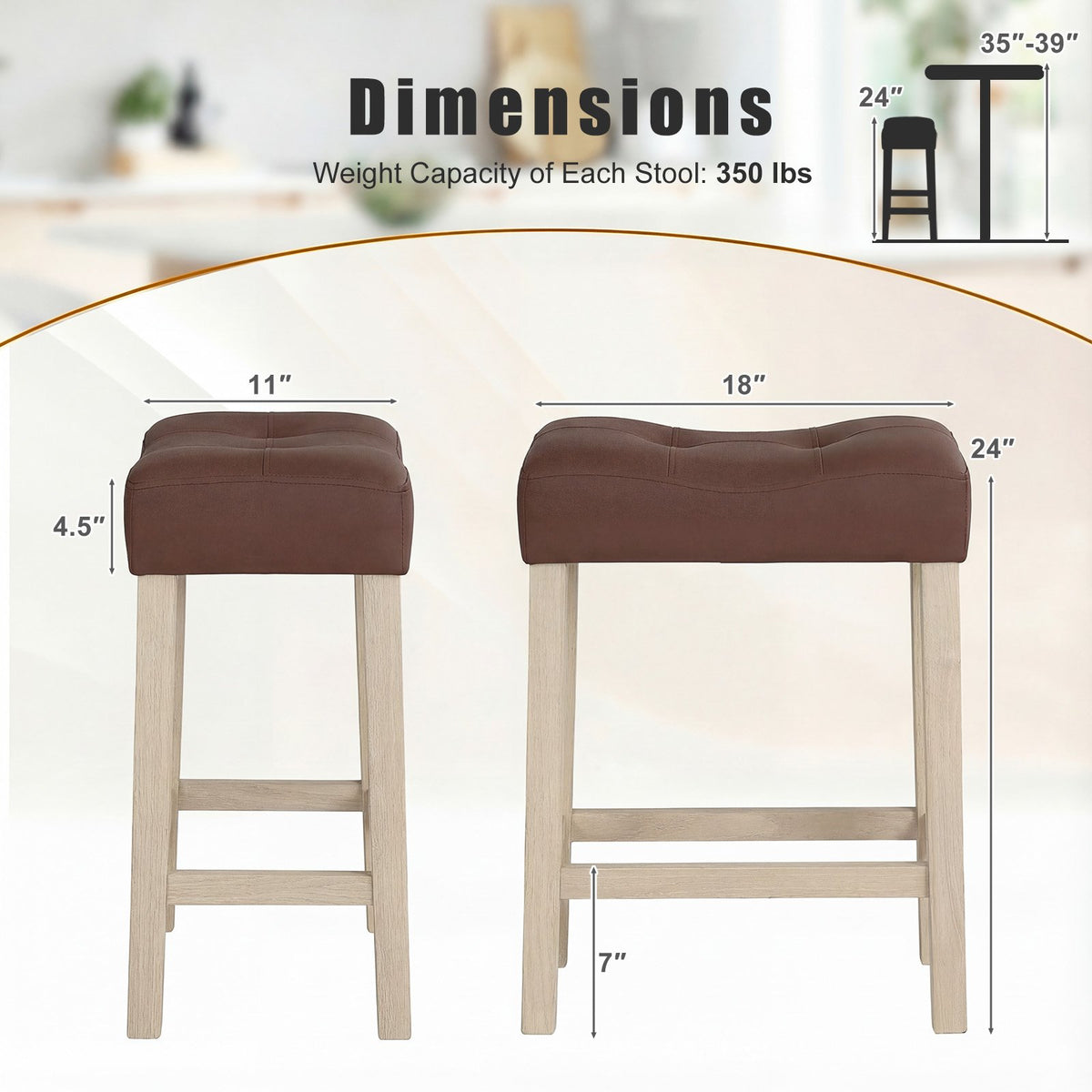 Set of 4 Upholstered Counter Height Bar Stool with Curved Saddle-Seat-Natural view 5