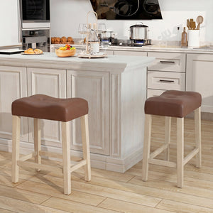 Set of 4 Upholstered Counter Height Bar Stool with Curved Saddle-Seat-Natural view 6