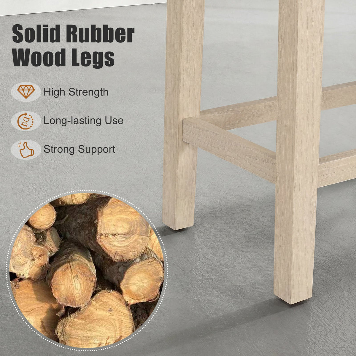 Set of 4 Upholstered Counter Height Bar Stool with Curved Saddle-Seat-Natural view 7
