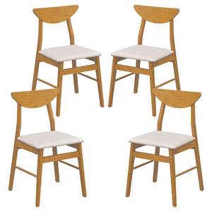 Set of 4 Upholstered Dining Chairs with Curved Backrest and Rubber Wood Frame-Natural