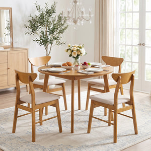 Set of 4 Upholstered Dining Chairs with Curved Backrest and Rubber Wood Frame-Natural view 2