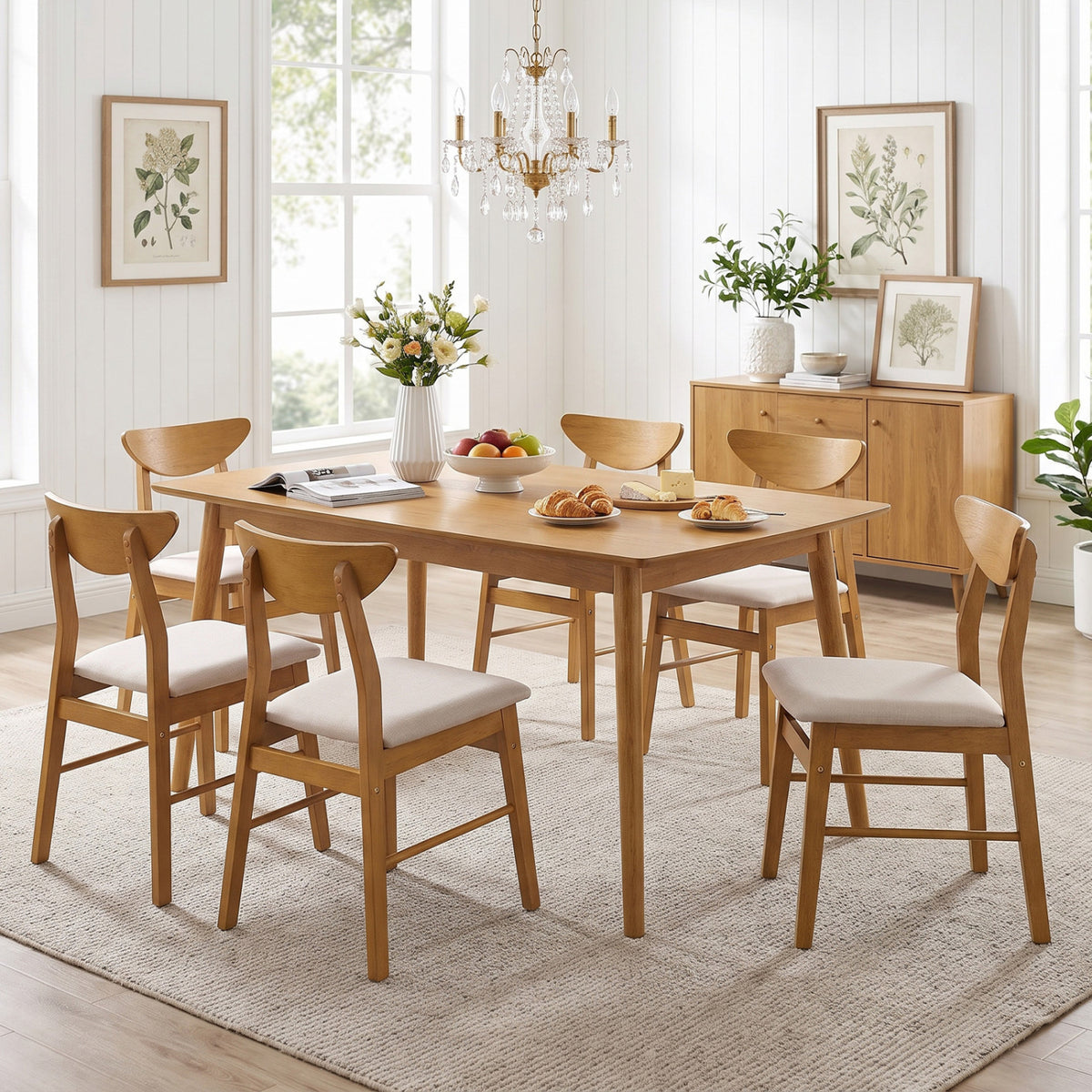 Set of 4 Upholstered Dining Chairs with Curved Backrest and Rubber Wood Frame-Natural view 3
