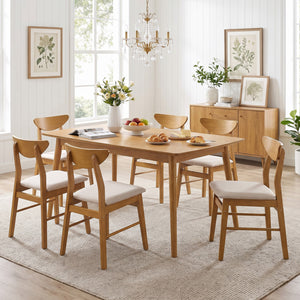 Set of 4 Upholstered Dining Chairs with Curved Backrest and Rubber Wood Frame-Natural view 3