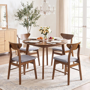 Set of 4 Upholstered Dining Chairs with Curved Backrest and Rubber Wood Frame-Walnut view 2