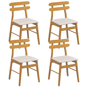 Set of 4 Upholstered Dining Chairs with Padded Seat and Solid Wood Legs-Natural