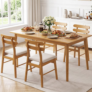 Set of 4 Upholstered Dining Chairs with Padded Seat and Solid Wood Legs-Natural view 2