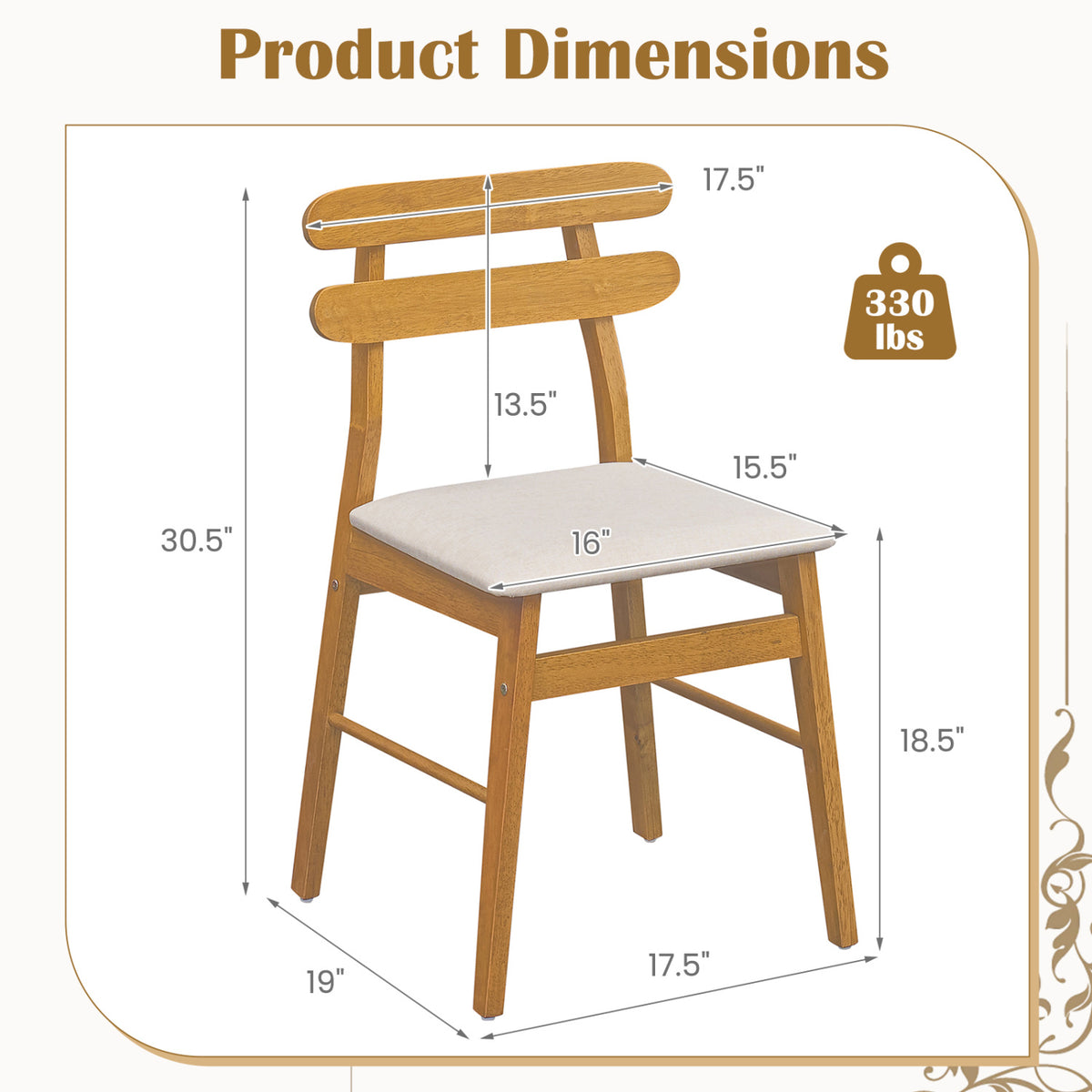 Set of 4 Upholstered Dining Chairs with Padded Seat and Solid Wood Legs-Natural view 3