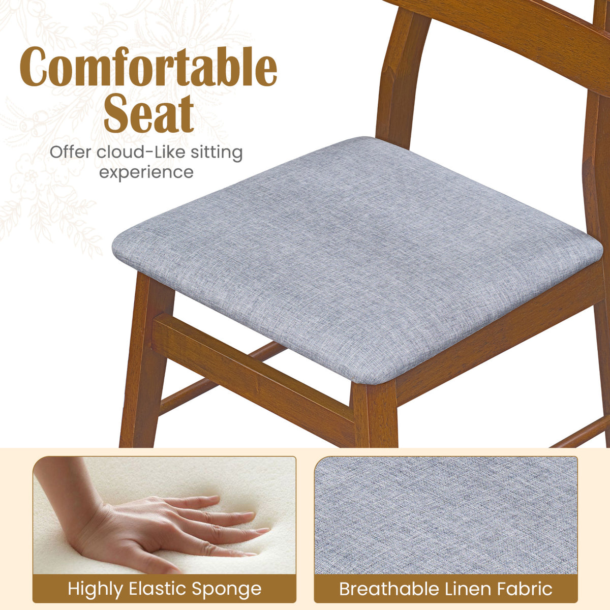 Set of 4 Upholstered Dining Chairs with Padded Seat and Solid Wood Legs-Walnut view 5