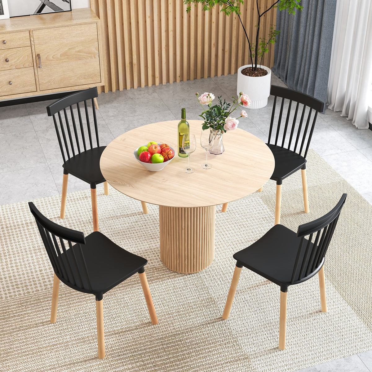 Set of 4 Windsor Dining Chairs with Spindle Backs and Curved Seats-Black view 3