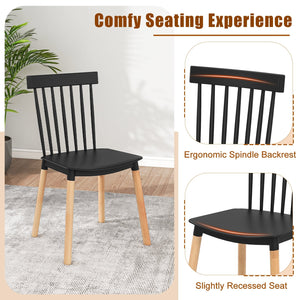 Set of 4 Windsor Dining Chairs with Spindle Backs and Curved Seats-Black view 5