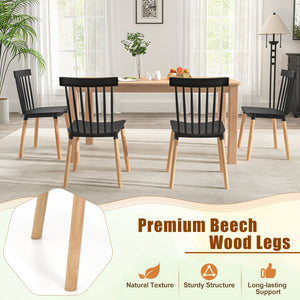 Set of 4 Windsor Dining Chairs with Spindle Backs and Curved Seats-Black view 6