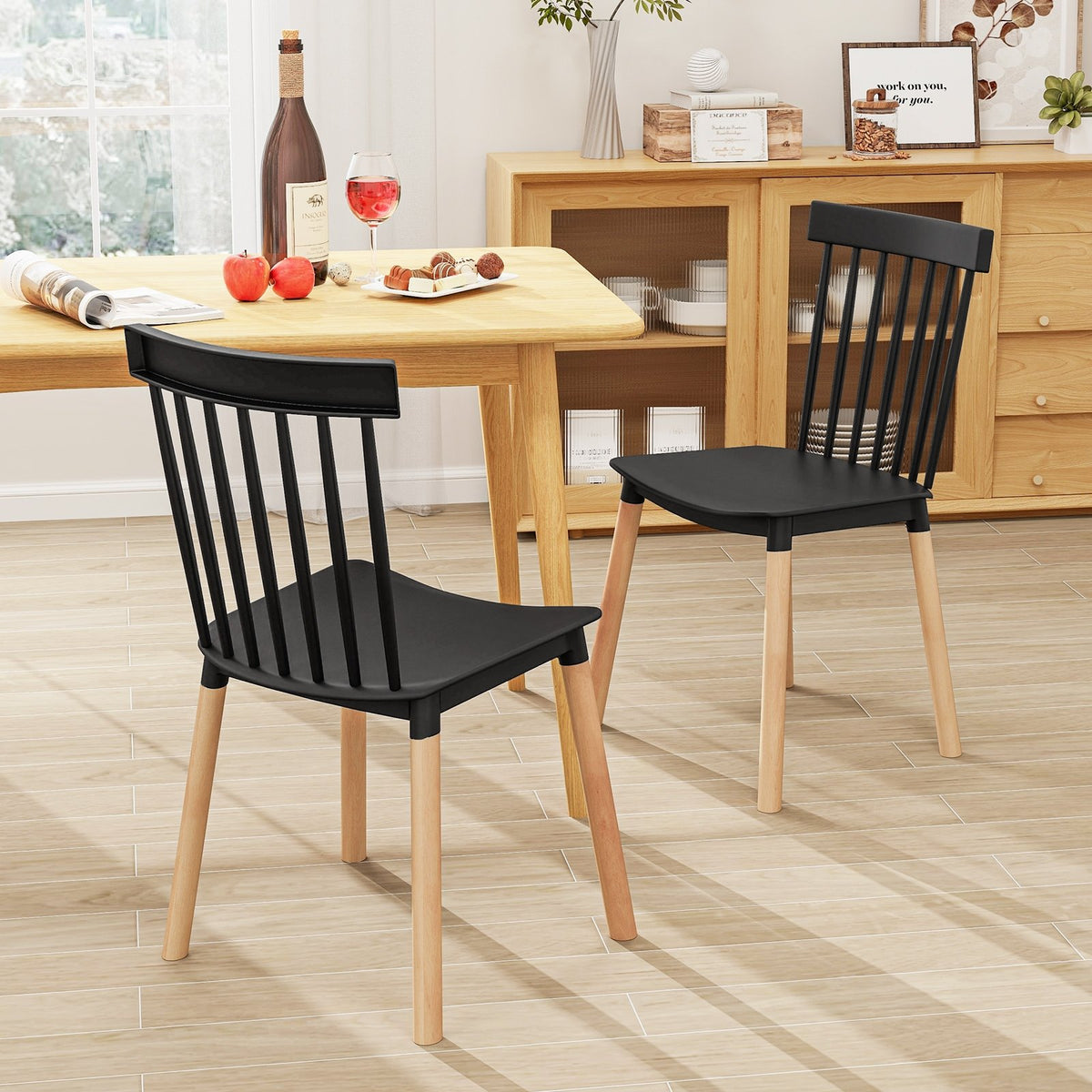 Set of 4 Windsor Dining Chairs with Spindle Backs and Curved Seats-Black view 9