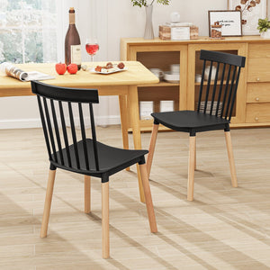 Set of 4 Windsor Dining Chairs with Spindle Backs and Curved Seats-Black view 9