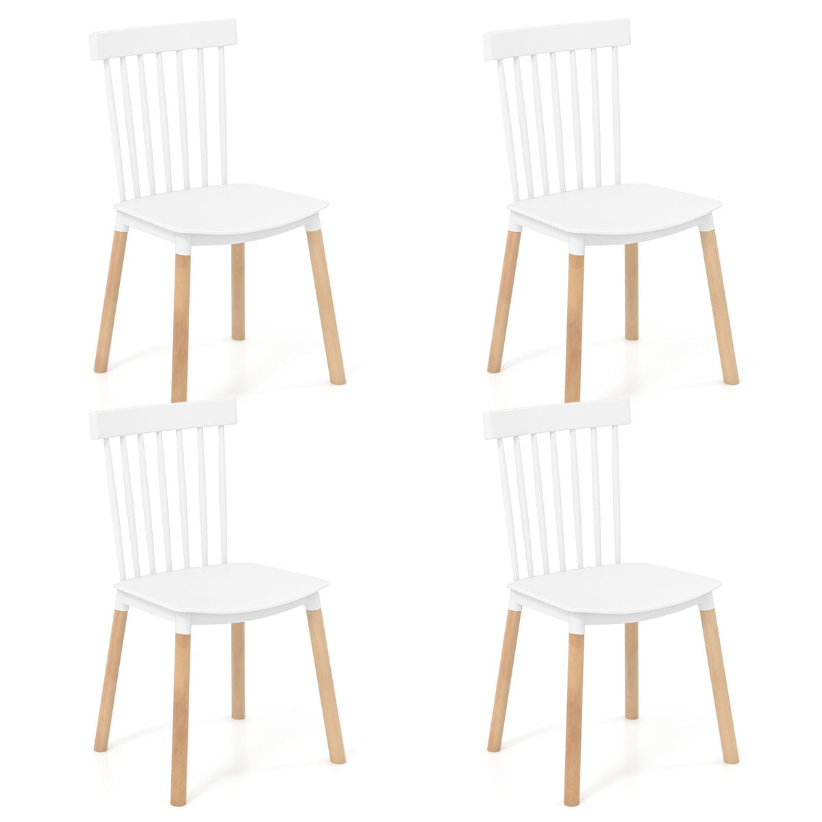 Set of 4 Windsor Dining Chairs with Spindle Backs and Curved Seats-White