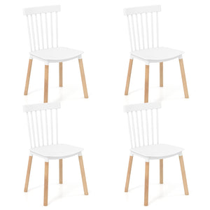 Set of 4 Windsor Dining Chairs with Spindle Backs and Curved Seats-White