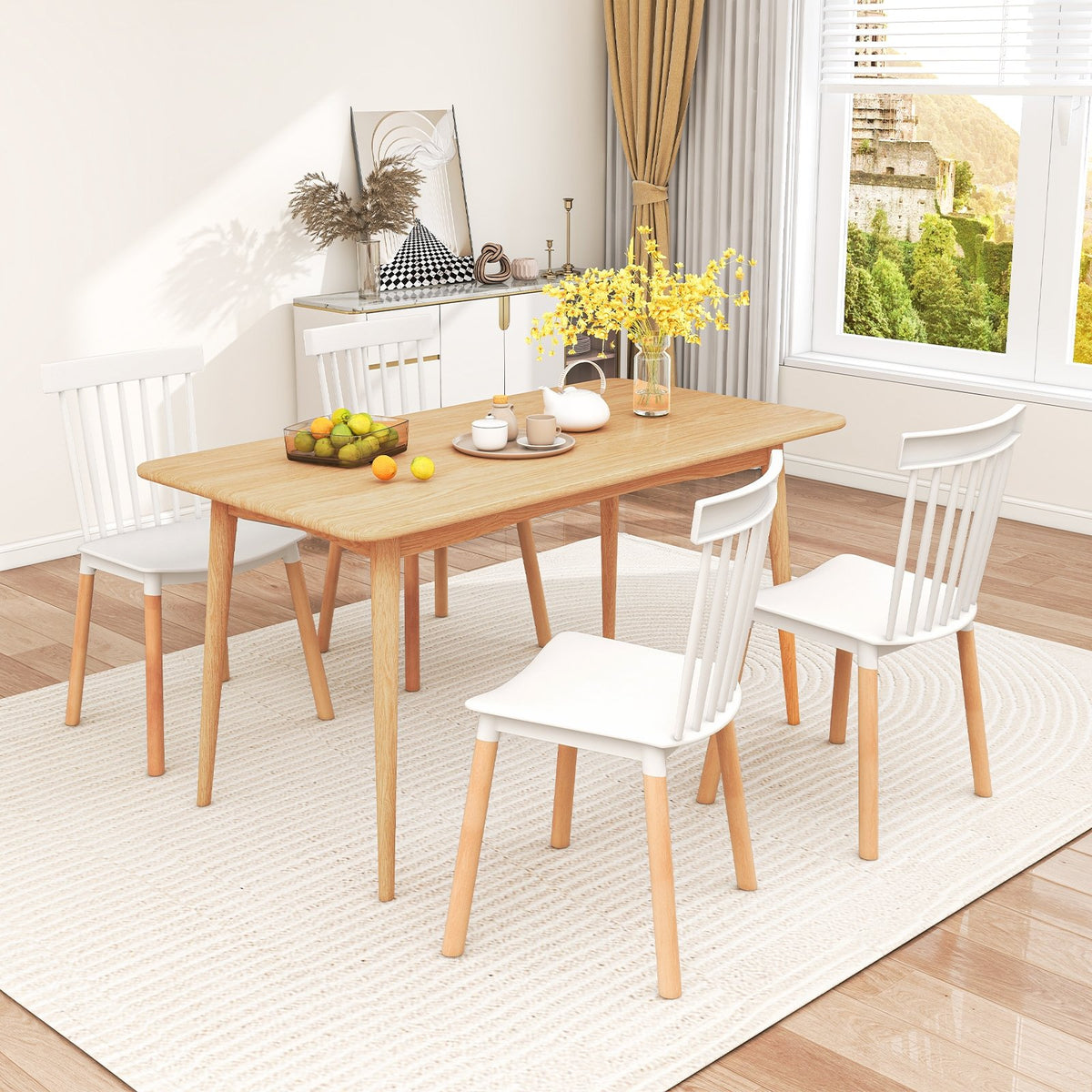 Set of 4 Windsor Dining Chairs with Spindle Backs and Curved Seats-White view 3