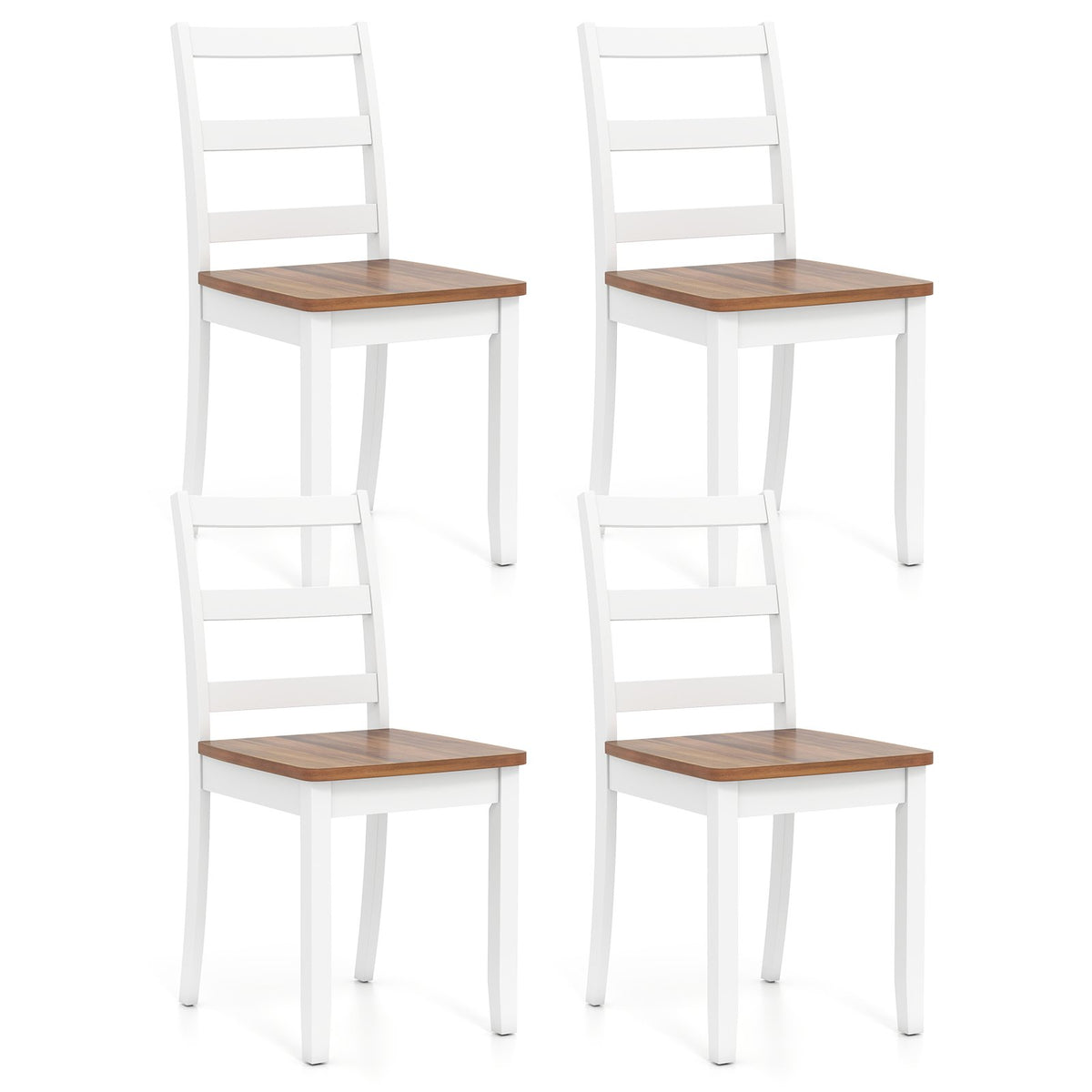 Set of 4 Wood Dining Chairs with Solid Rubber Wood Legs-Rustic Brown