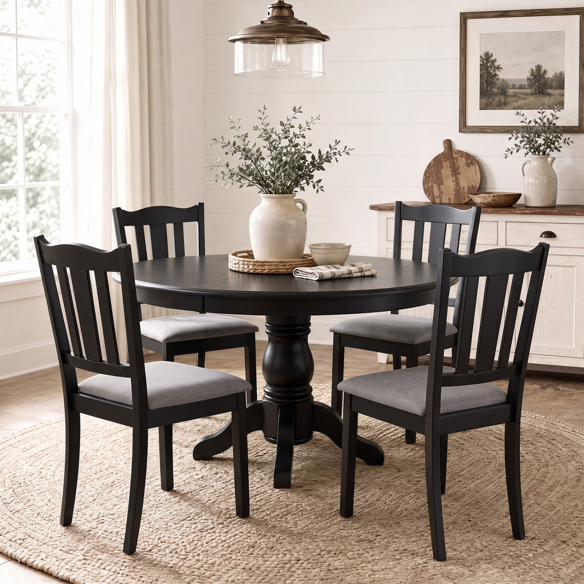 Set of 4 Wooden Dining Chair with Hollow Back and Soft-padded Cushion-Black view 2
