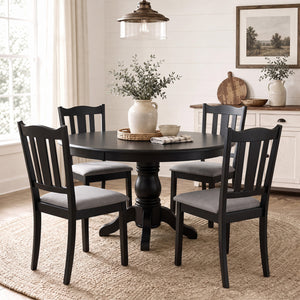 Set of 4 Wooden Dining Chair with Hollow Back and Soft-padded Cushion-Black view 2