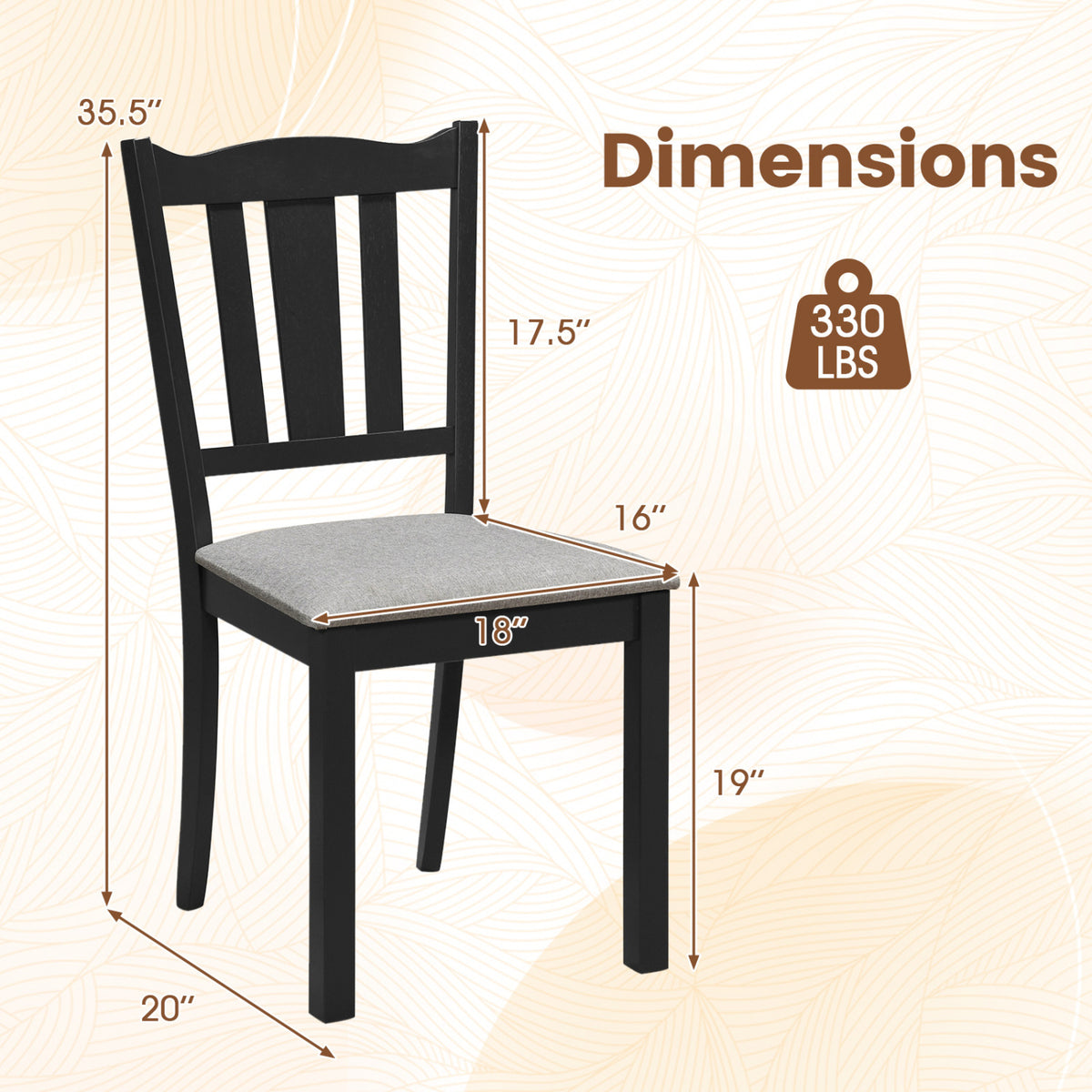 Set of 4 Wooden Dining Chair with Hollow Back and Soft-padded Cushion-Black view 4
