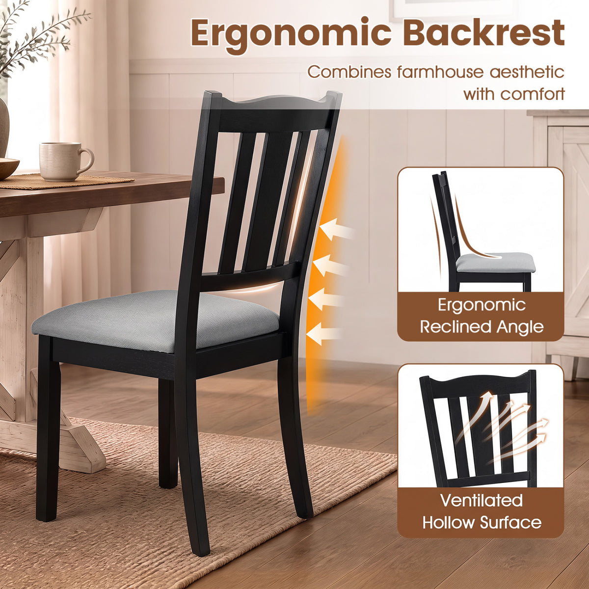 Set of 4 Wooden Dining Chair with Hollow Back and Soft-padded Cushion-Black view 5