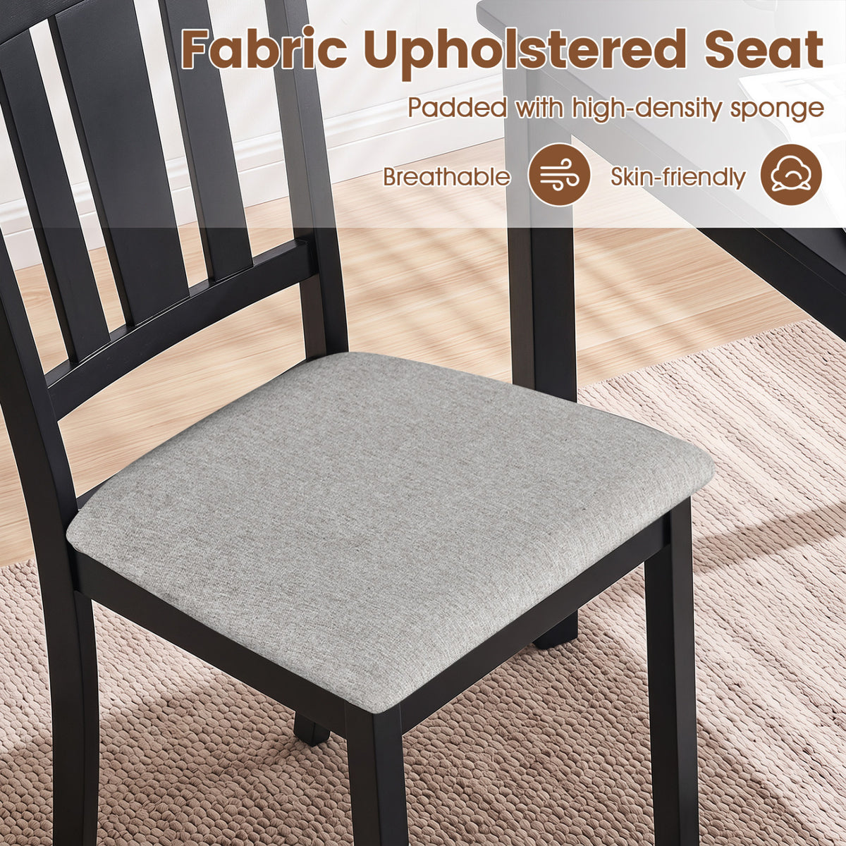 Set of 4 Wooden Dining Chair with Hollow Back and Soft-padded Cushion-Black view 6