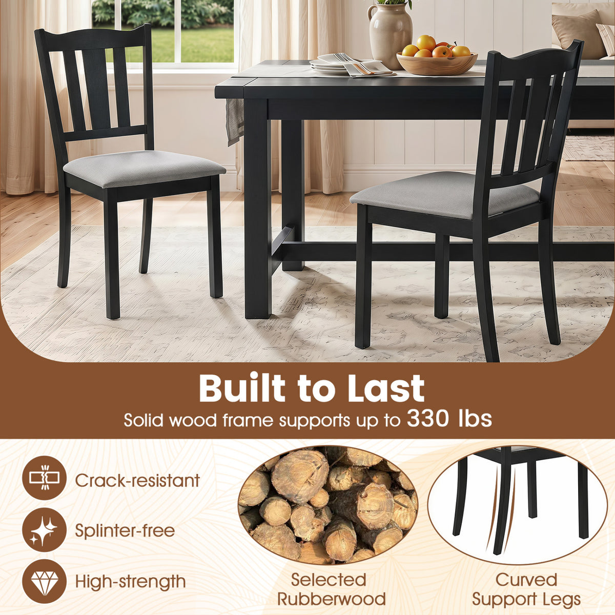 Set of 4 Wooden Dining Chair with Hollow Back and Soft-padded Cushion-Black view 7