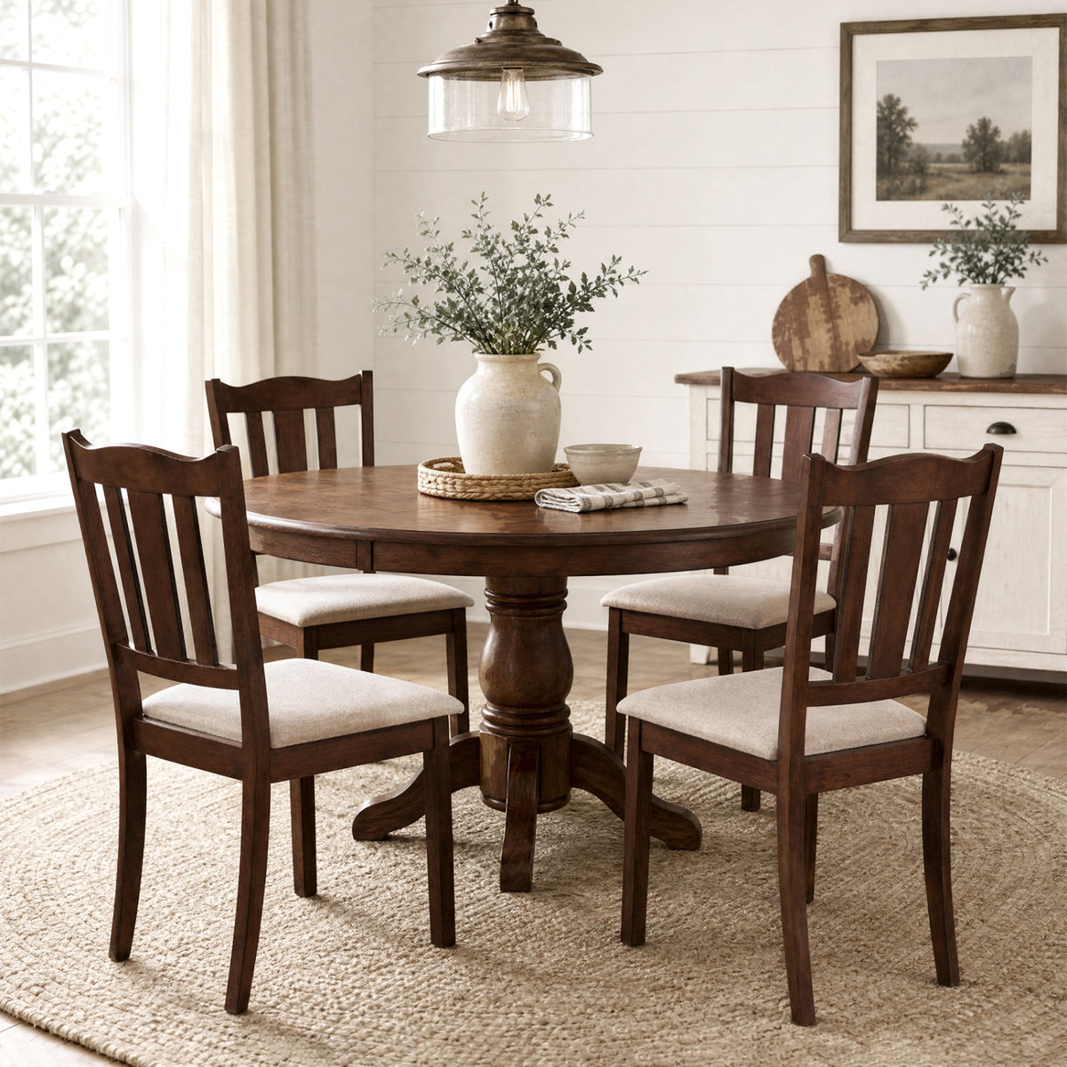 Set of 4 Wooden Dining Chair with Hollow Back and Soft-padded Cushion-Walnut view 2