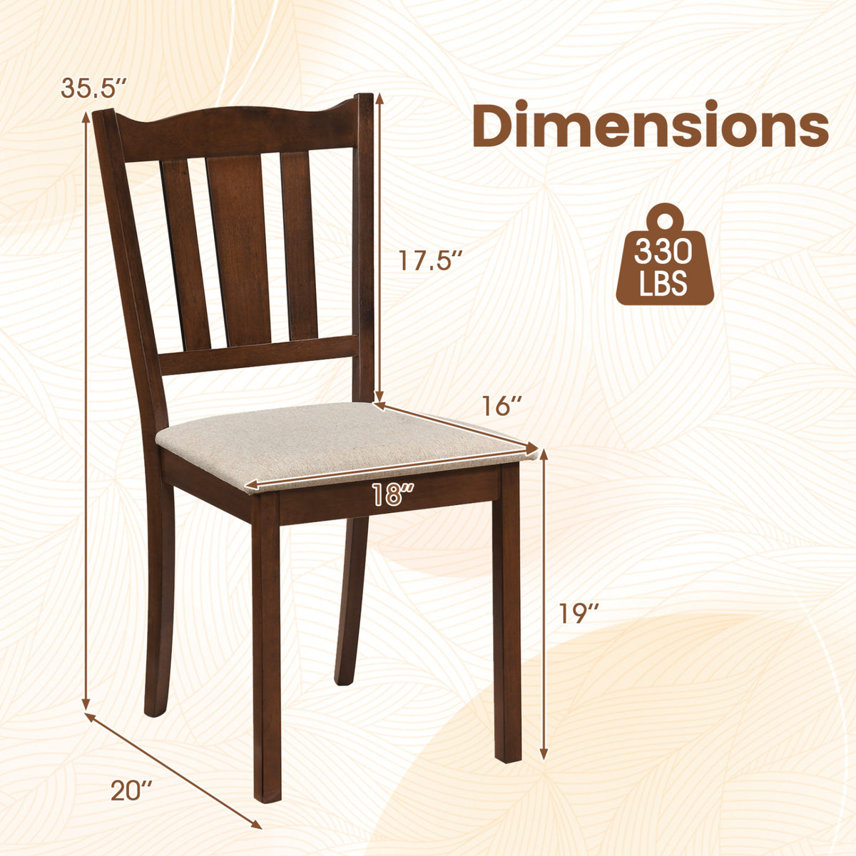 Set of 4 Wooden Dining Chair with Hollow Back and Soft-padded Cushion-Walnut view 4