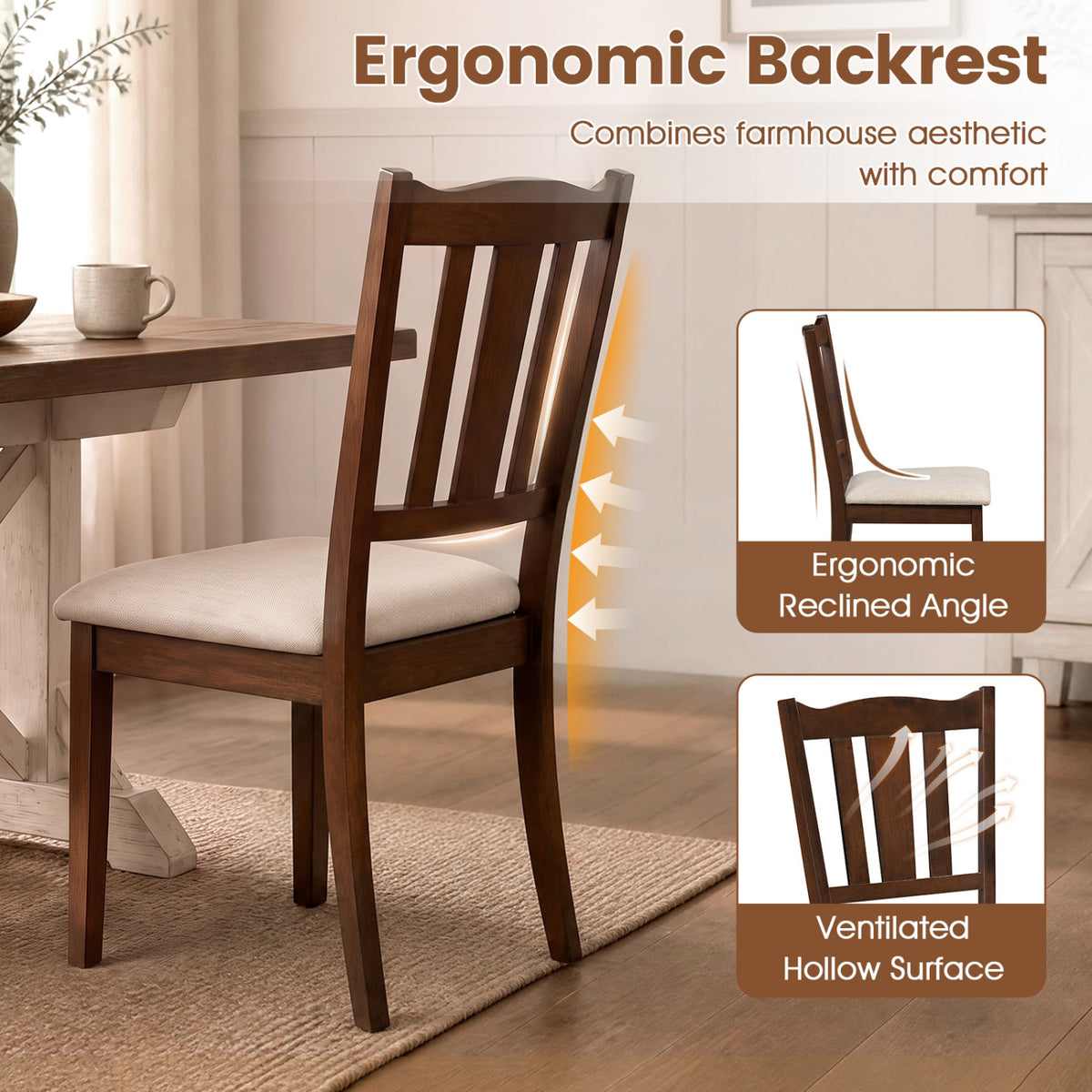 Set of 4 Wooden Dining Chair with Hollow Back and Soft-padded Cushion-Walnut view 5