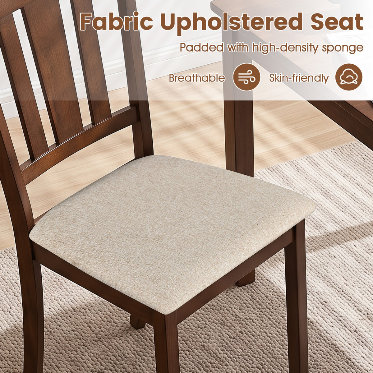 Set of 4 Wooden Dining Chair with Hollow Back and Soft-padded Cushion-Walnut view 6
